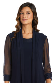 Shift Dress with Embellished Neckline and Sheer Jacket