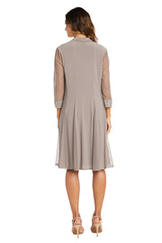 Shift Dress with Embellished Neckline and Sheer Jacket