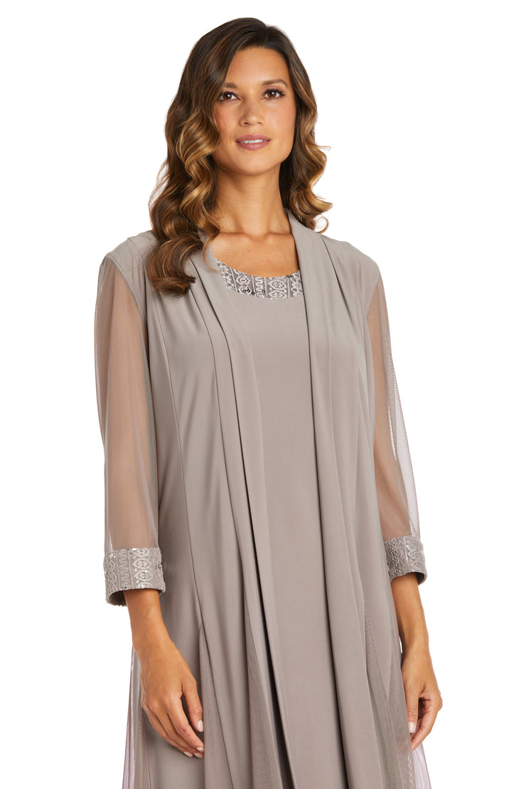 Shift Dress with Embellished Neckline and Sheer Jacket