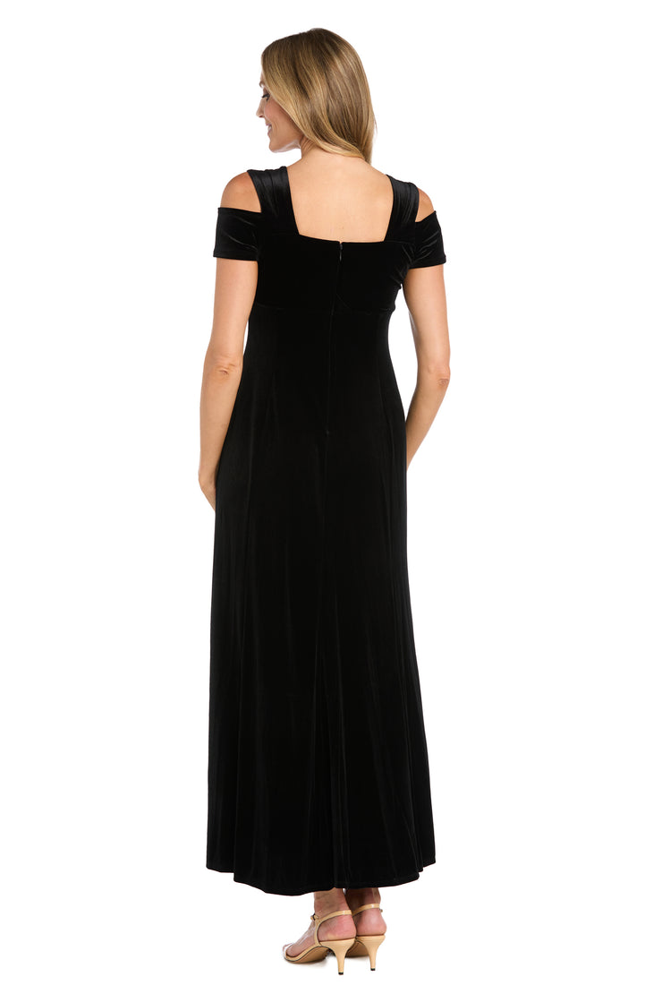 Long Velvet Off The Shoulder Dress With Rhinestone Detailing