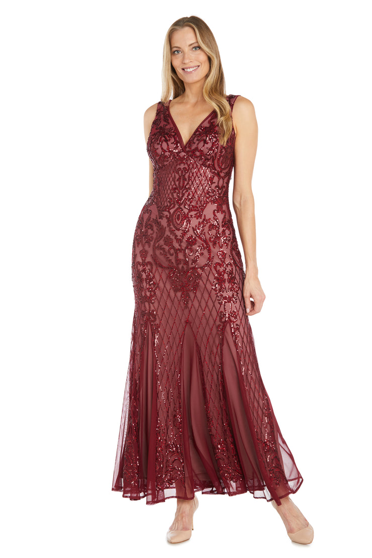 Long Beaded Sleeveless Dress - Petite R&M Richards Long Beaded Sleeveless Dress - Petite R&M Richards