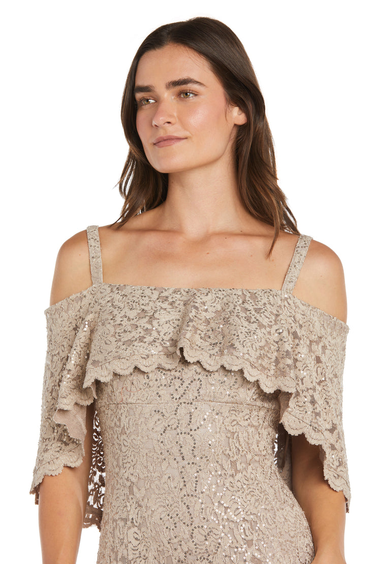 Long Sequin Lace Mermaid Dress Featuring an off The Shoulder Caplet R&M Richards Long Sequin Lace Mermaid Dress Featuring an off The Shoulder Caplet R&M Richards