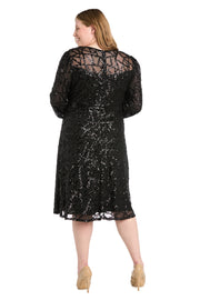 Intricate Sequin Detailing Cocktail Dress with Blouson Sleeves - Plus