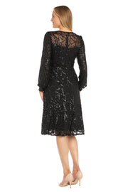Intricate Sequin Detailing Cocktail Dress with Blouson Sleeves - Petite