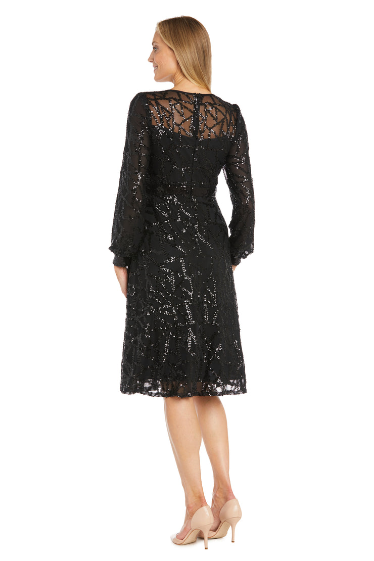 Intricate Sequin Detailing Cocktail Dress with Blouson Sleeves - Petite