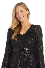 Intricate Sequin Detailing Cocktail Dress with Blouson Sleeves - Petite