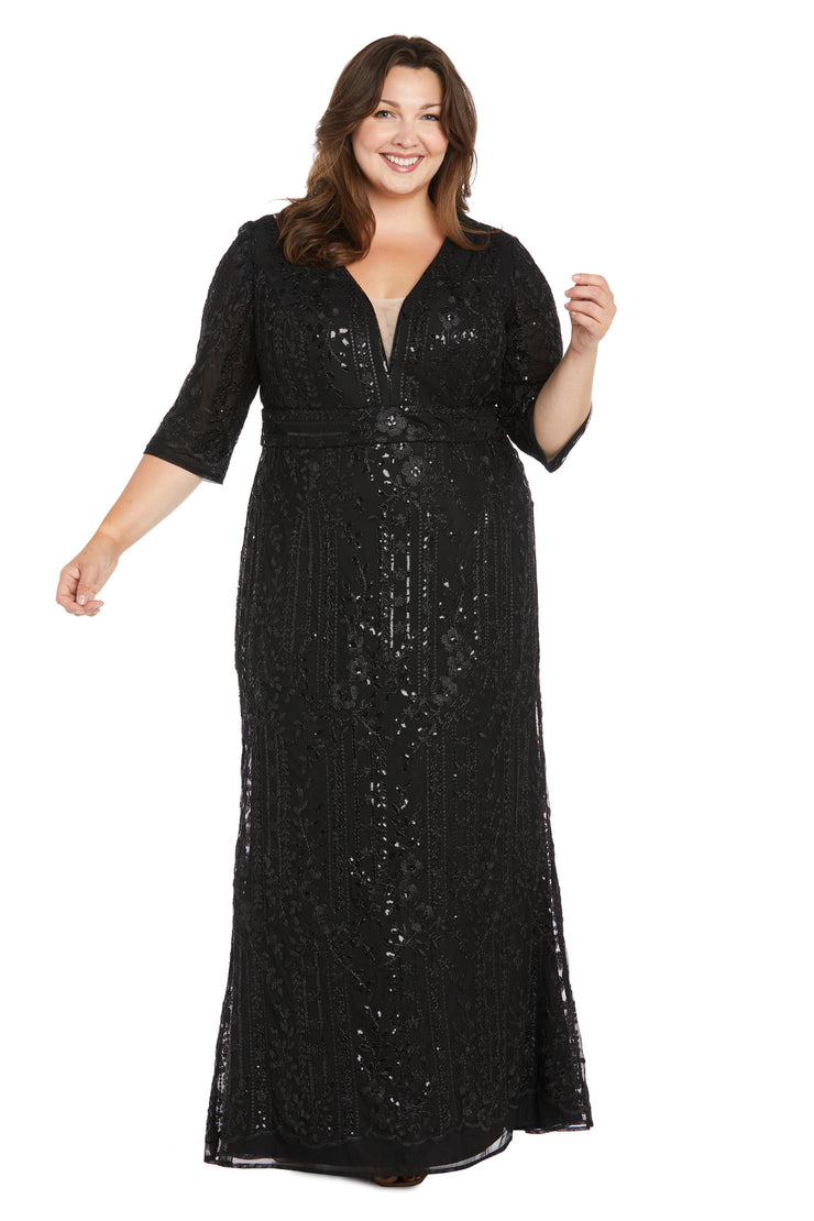 Plus Size Metallic Dress Long Formal R&M Richards 3273W - Black / 14W Plus Size Metallic Dress Long Formal R&M Richards 3273W - Black / 14W