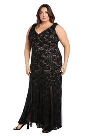 Long Sequined Lace Gown With Godet Skirt Inserts - Plus