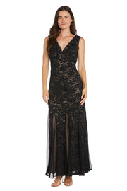 Long Sequined Lace Gown With Godet Skirt Inserts