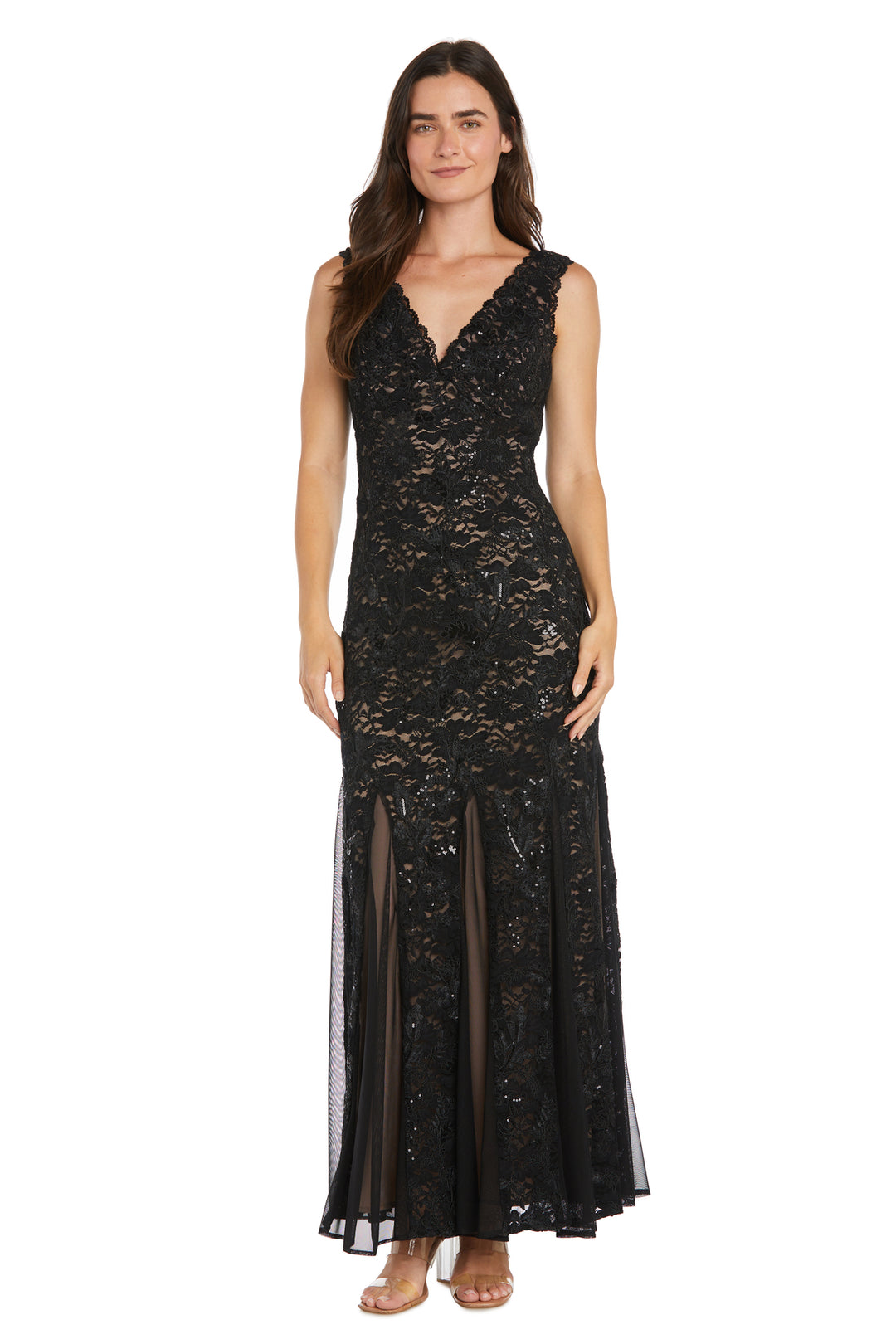 R & M Richards Petite Sequin Detail Godet Formal Dress - Evergreen