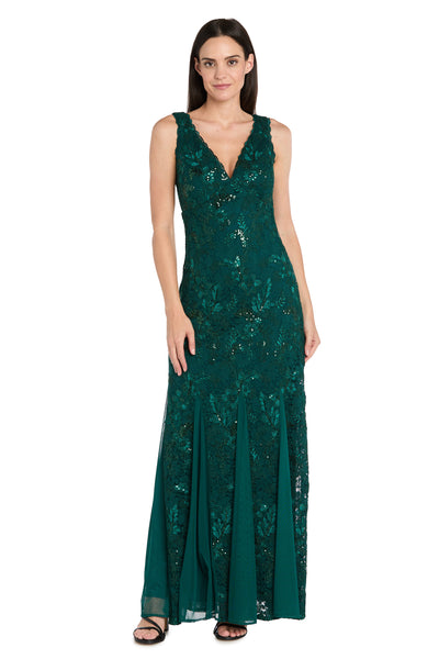 Long Sequined Lace Gown With Godet Skirt Inserts