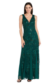 Long Sequined Lace Gown With Godet Skirt Inserts - Petite