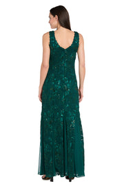 Long Sequined Lace Gown With Godet Skirt Inserts - Petite