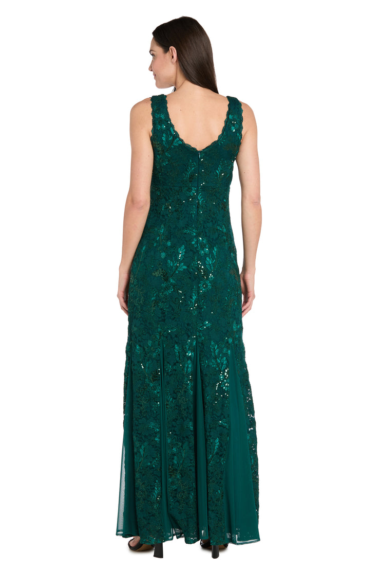 Long Sequined Lace Gown With Godet Skirt Inserts - Petite