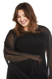 Long Ity Dress With Rhinestone Neck Detailing and Long Back Caplet - Plus