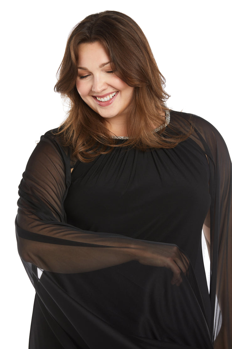 Long Ity Dress With Rhinestone Neck Detailing and Long Back Caplet - Plus