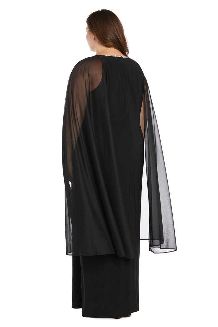 Long Ity Dress With Rhinestone Neck Detailing and Long Back Caplet - Plus