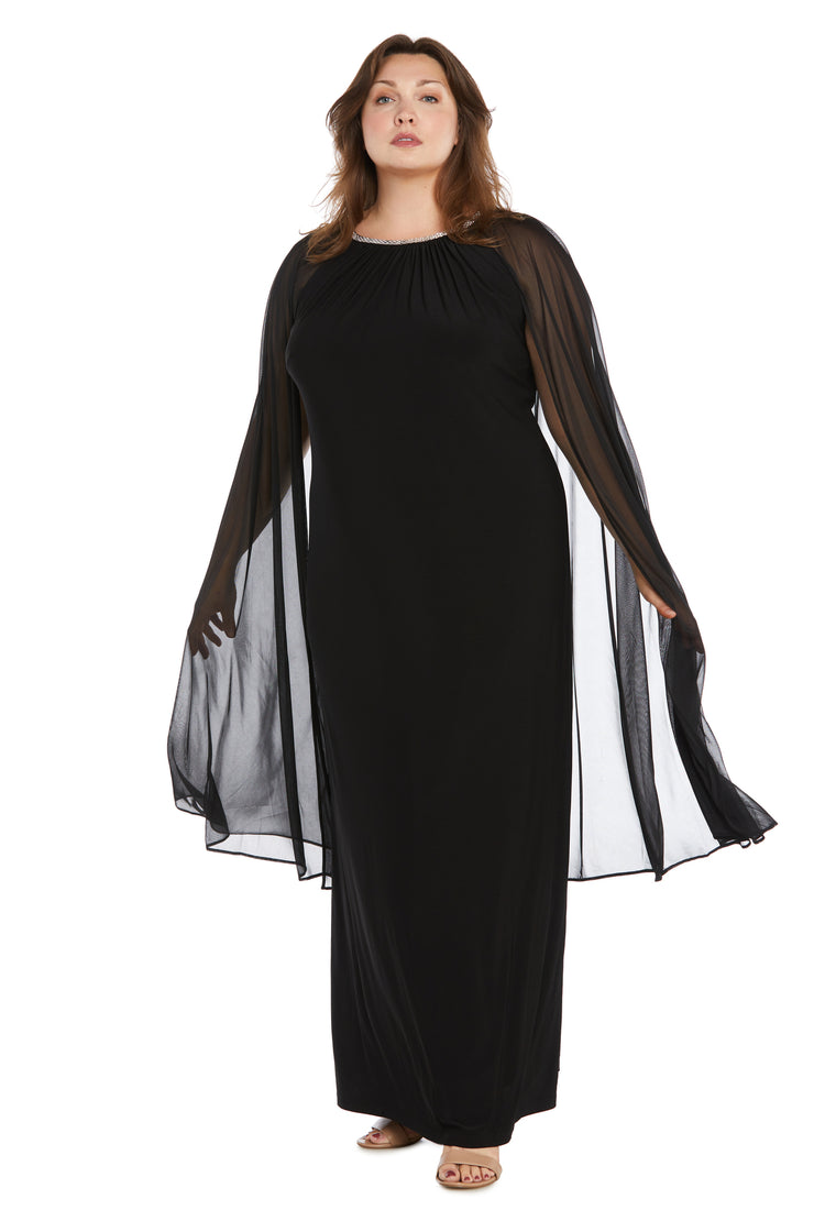 Long Ity Dress With Rhinestone Neck Detailing and Long Back Caplet - Plus