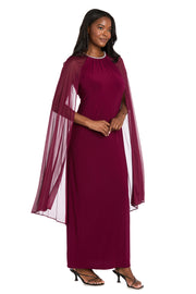 Long Ity Dress With Rhinestone Neck Detailing and Long Back Caplet