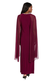 Long Ity Dress With Rhinestone Neck Detailing and Long Back Caplet