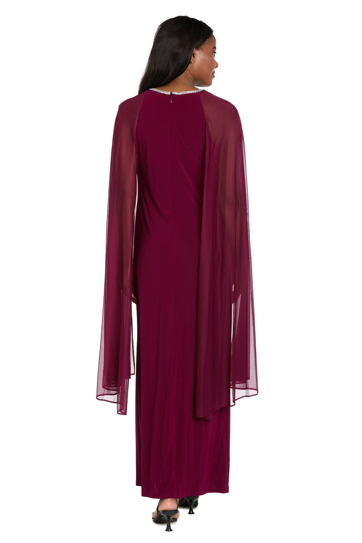 Long Ity Dress With Rhinestone Neck Detailing and Long Back Caplet