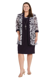 Swirled Daytime Printed Jacket Dress With Detachable Necklace - Plus