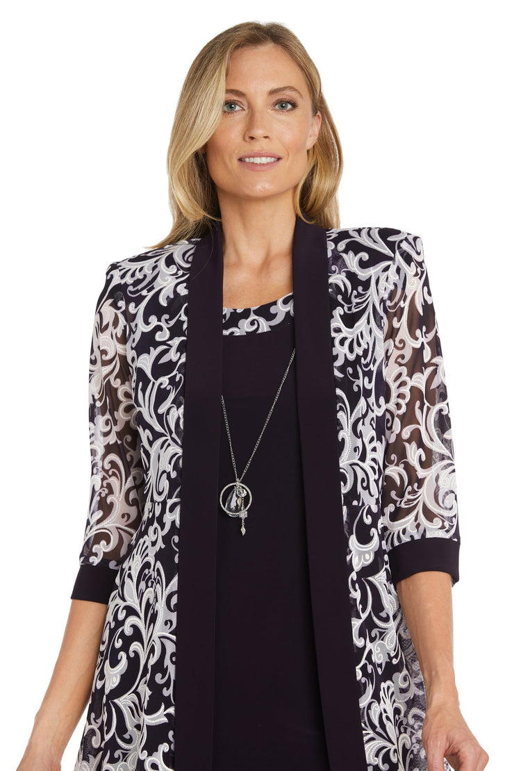 Swirled Daytime Printed Jacket Dress With Detachable Necklace - Petite