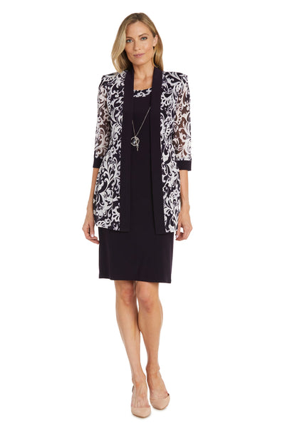 Swirled Daytime Printed Jacket Dress With Detachable Necklace - Petite