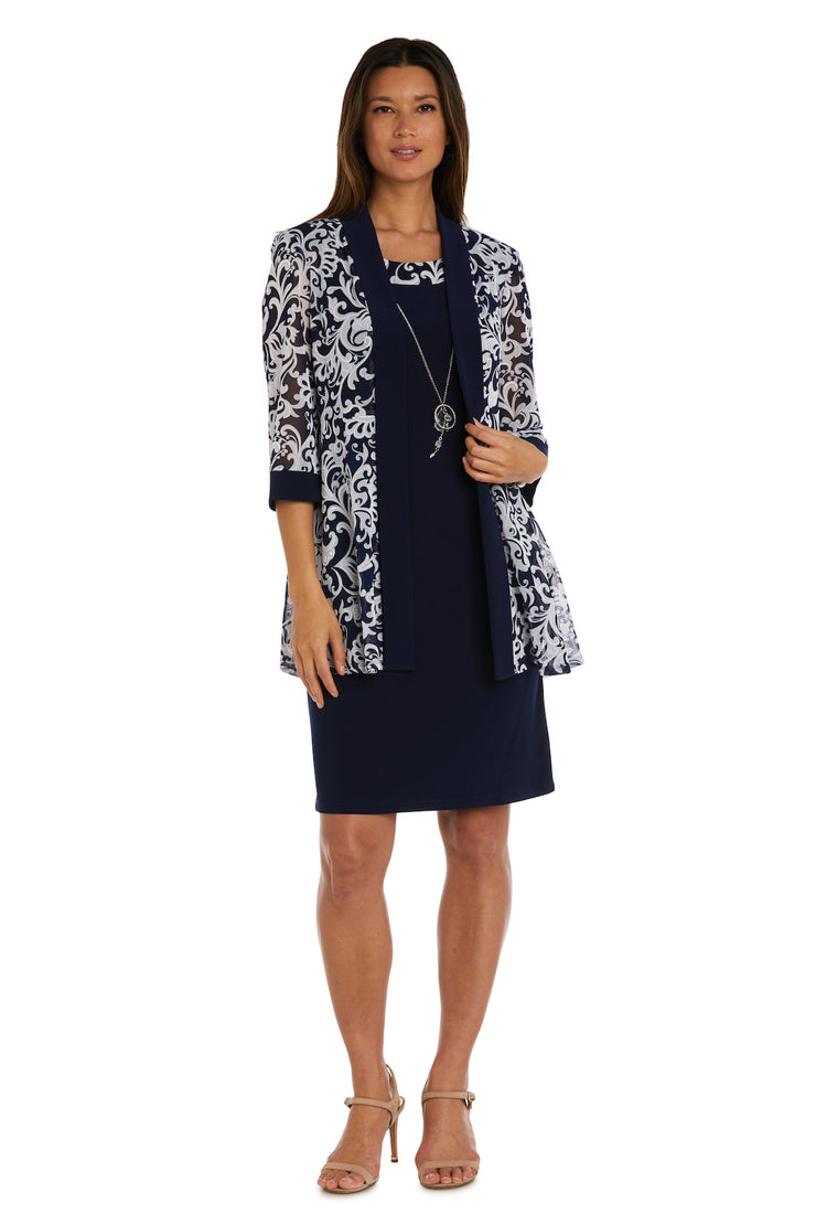 Swirled Daytime Printed Jacket Dress With Detachable Necklace