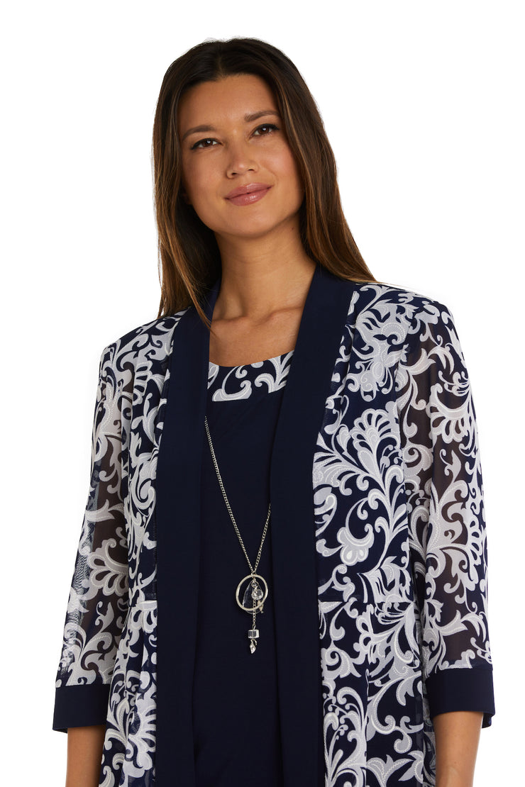 Swirled Daytime Printed Jacket Dress With Detachable Necklace