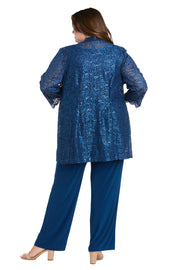 Lace Pantsuit With Delicate Sequins and a Pearl-Detailed Neckline - Plus