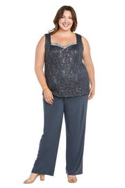 Lace Pantsuit With Delicate Sequins and a Pearl-Detailed Neckline - Plus