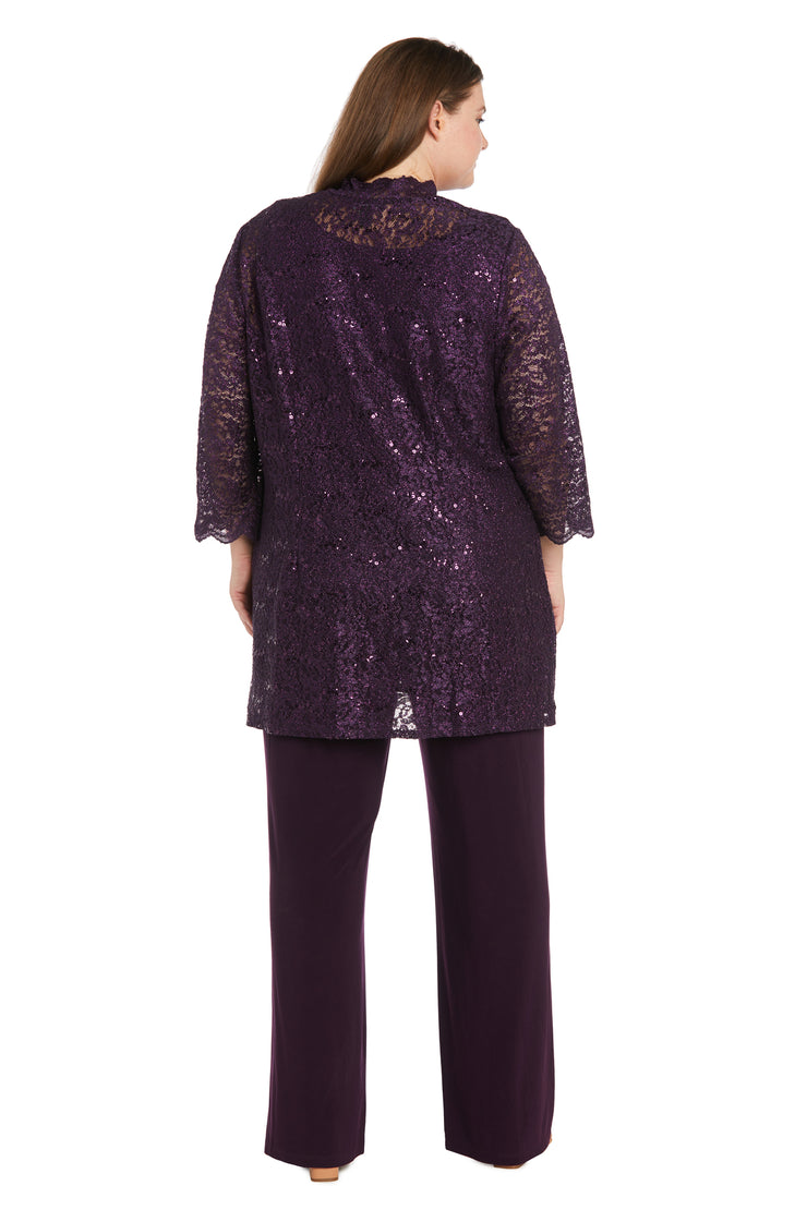 Lace Pantsuit With Delicate Sequins and a Pearl-Detailed Neckline - Plus