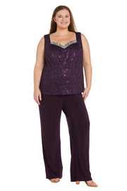 Lace Pantsuit With Delicate Sequins and a Pearl-Detailed Neckline - Plus