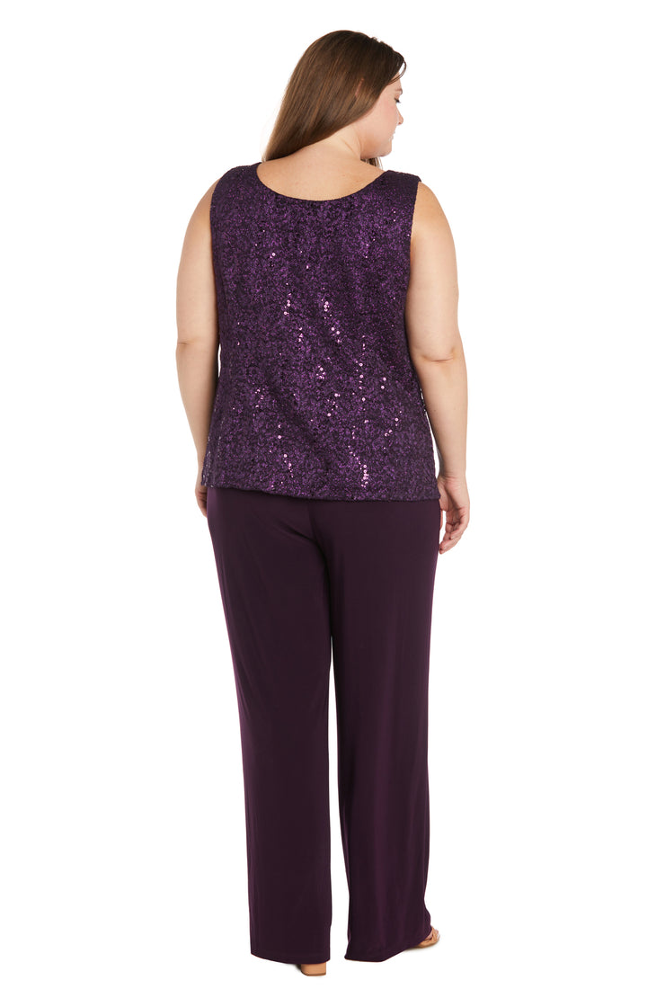 Lace Pantsuit With Delicate Sequins and a Pearl-Detailed Neckline - Plus