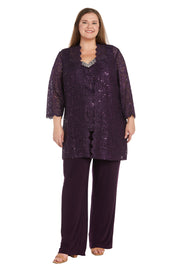 Lace Pantsuit With Delicate Sequins and a Pearl-Detailed Neckline - Plus