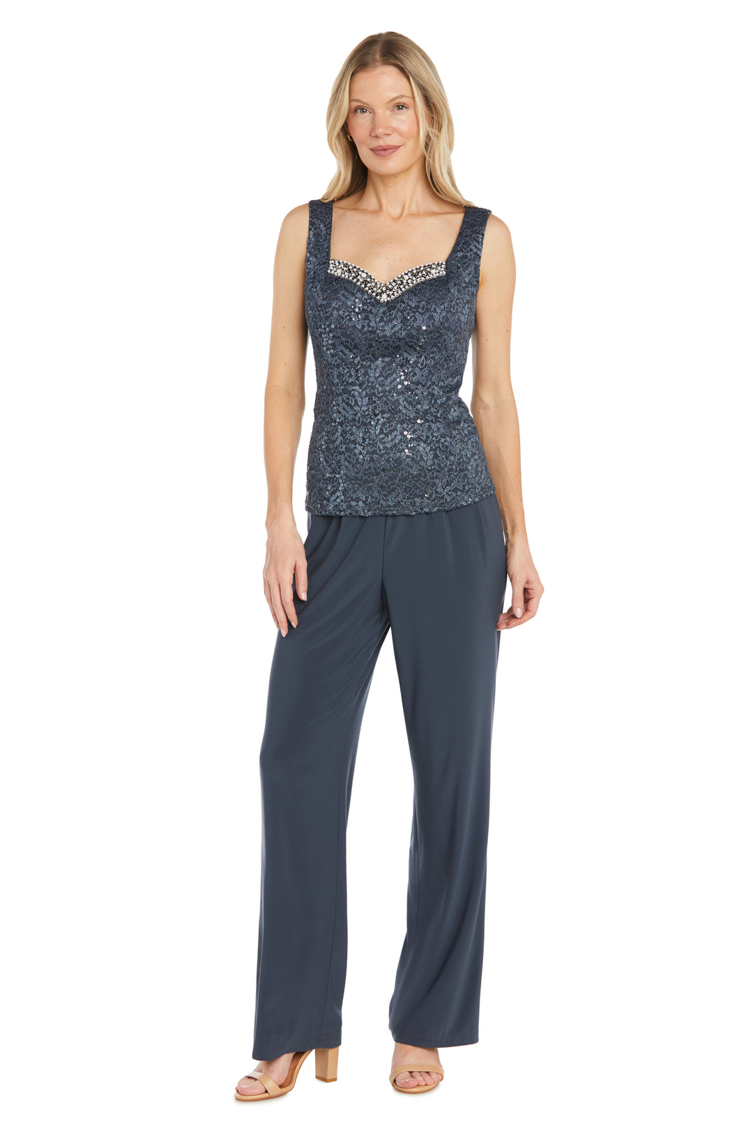 Lace Pantsuit With Delicate Sequins and a Pearl-Detailed Neckline – R\u0026M  Richards