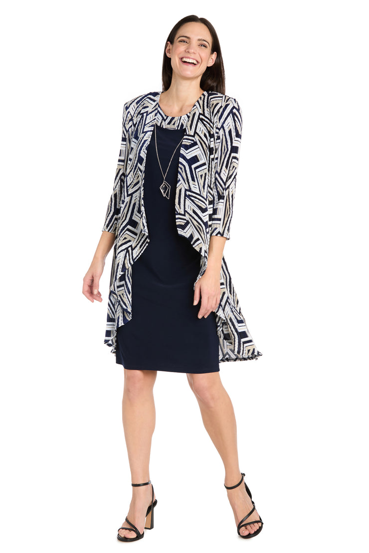 Geometric Printed Jacket Dress - Petite R&M Richards Geometric Printed Jacket Dress - Petite R&M Richards