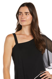 One-Shoulder Sheer Cape Black Jumpsuit-Petite
