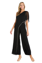 One-Shoulder Sheer Cape Black Jumpsuit