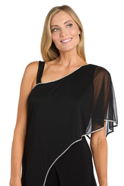 One-Shoulder Sheer Cape Black Jumpsuit