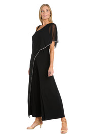 One-Shoulder Sheer Cape Black Jumpsuit