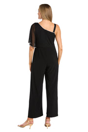 One-Shoulder Sheer Cape Black Jumpsuit