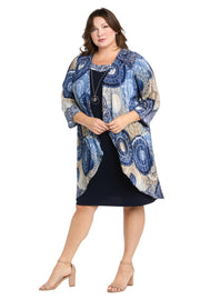 Puff Printed Circular Ity Flyaway Jacket Dress With Paisley Scroll Print - Plus