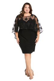 Embroidered Sheer Caplet Cocktail Dress - Plus