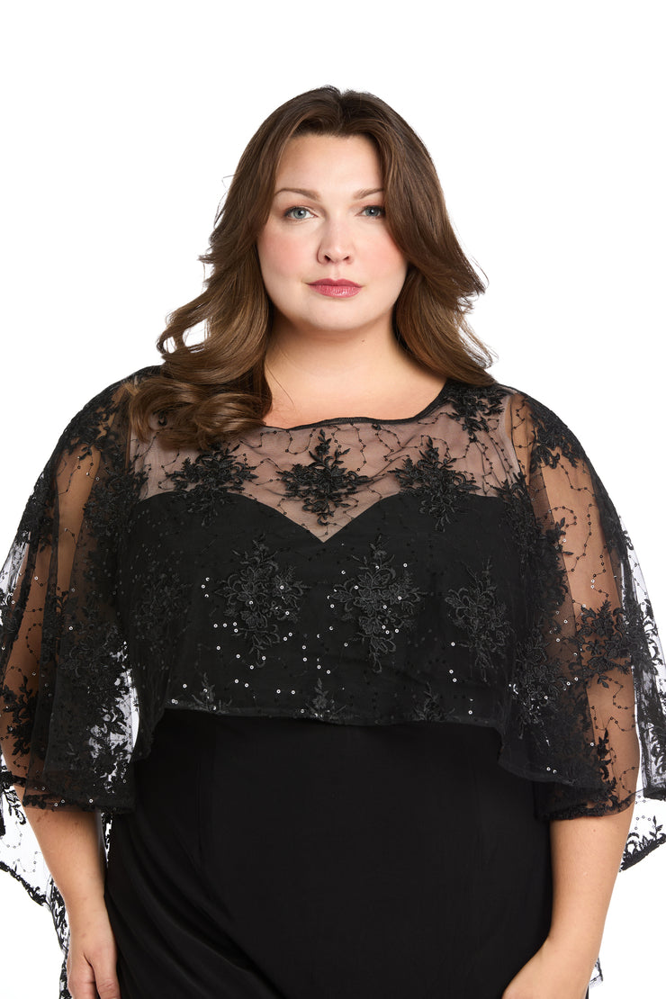 Embroidered Sheer Caplet Cocktail Dress - Plus