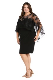 Embroidered Sheer Caplet Cocktail Dress - Plus