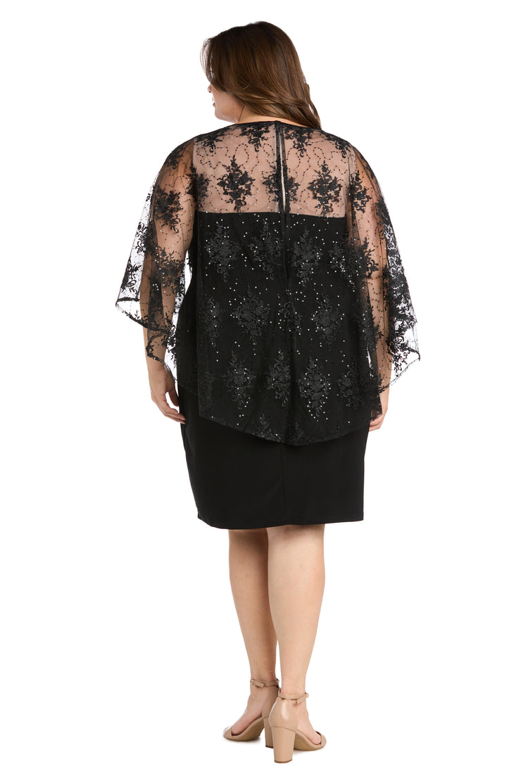 Embroidered Sheer Caplet Cocktail Dress - Plus