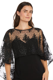 Embroidered Sheer Caplet Cocktail Dress