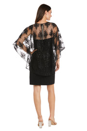 Embroidered Sheer Caplet Cocktail Dress